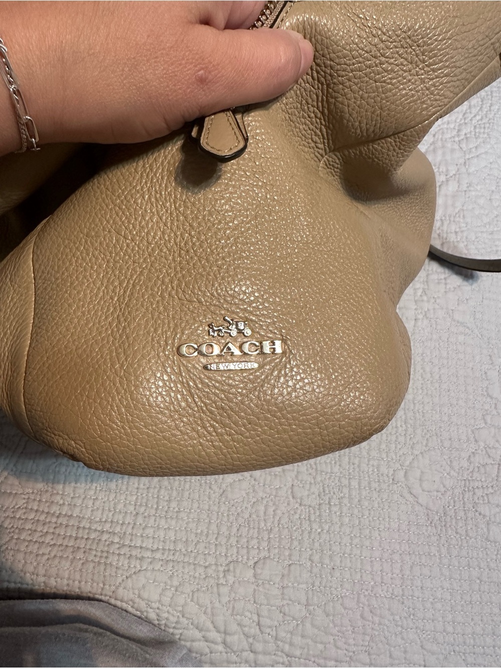 Coach Madison Pebble Leather Phoebe Shoulder Bag in Taupe - Picture 9 of 13